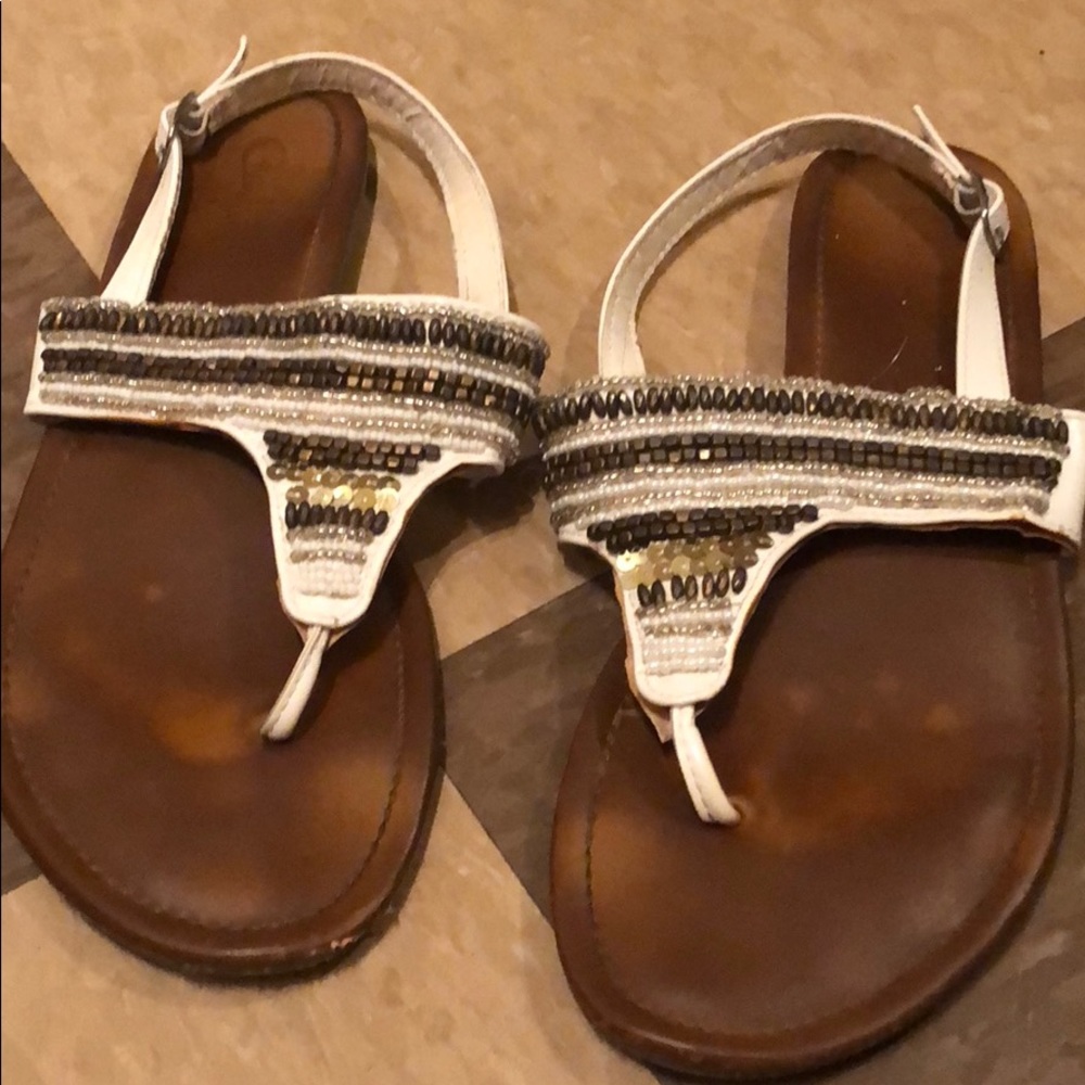 White Sandals with gold beading